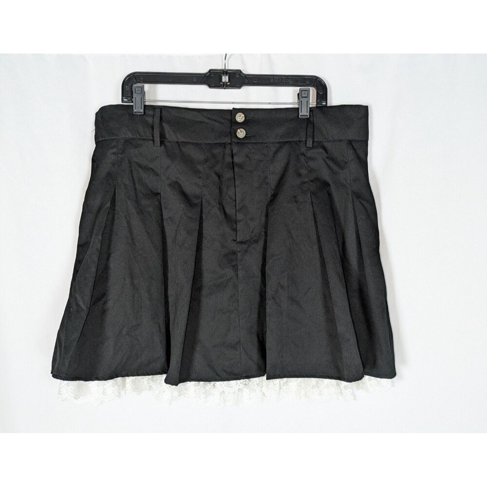 Shein Mod Skirt 3XL Women's Black Pleated White Lace Trim Mini High Waisted